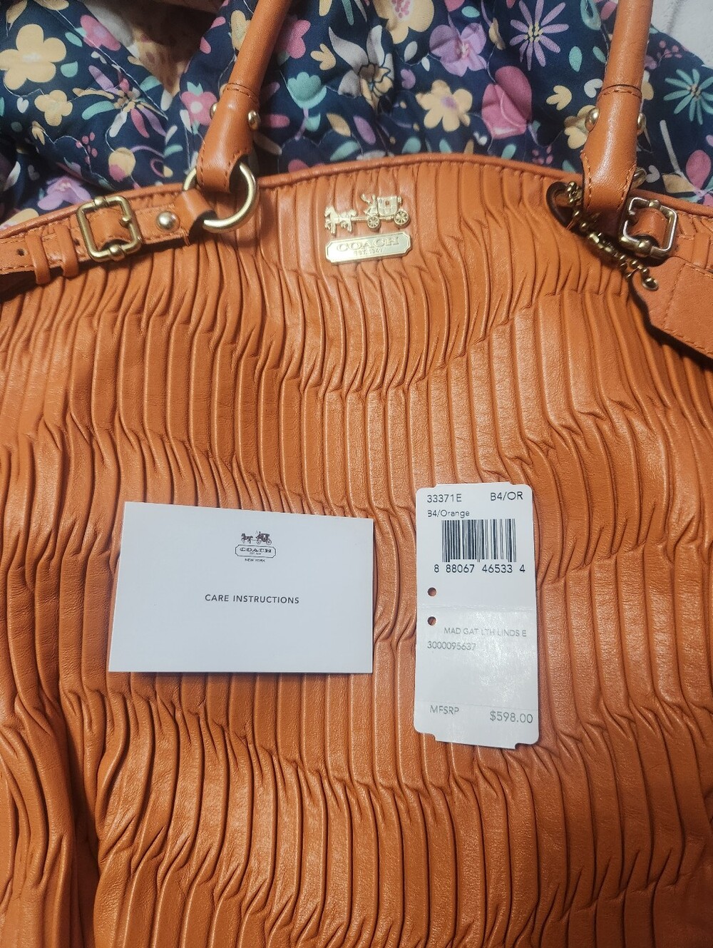 Coach Madison Gathered Leather Lindsey 33371E B4 Orange NWT Rare Paper Serial # - Picture 4 of 16